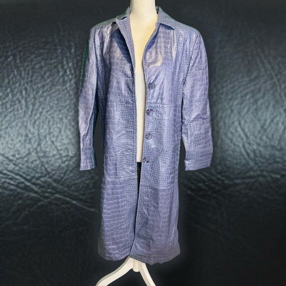 NWOT Hosbjerg Vegan Leather ‘Irah Croc Embossed Coat’ in “Dust Blue” Size Medium - Picture 5 of 16